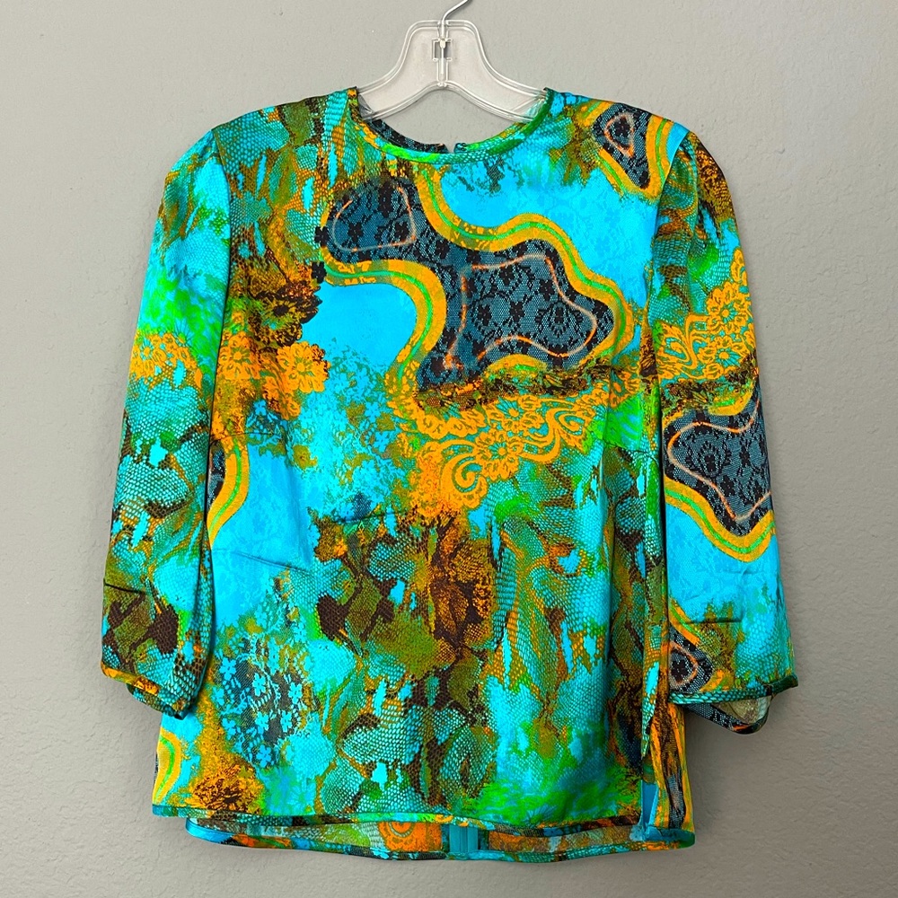 LOURDES CHAVEZ COUTURE Snake and Lace Print Silk Top